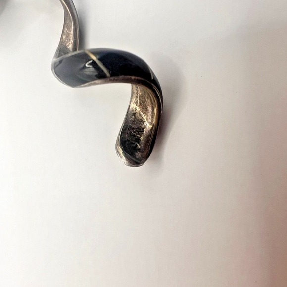 Vintage Sterling Silver Black Enamel Spiral Drop Earrings Modernist Mexico JA - Picture 8 of 12